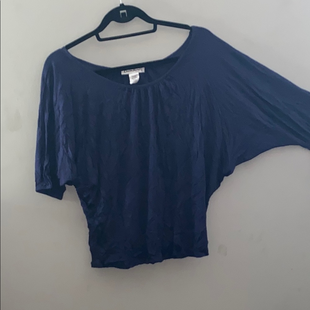 Forever 21 Blue Dolman Sleeve Asymmetrical Blouse